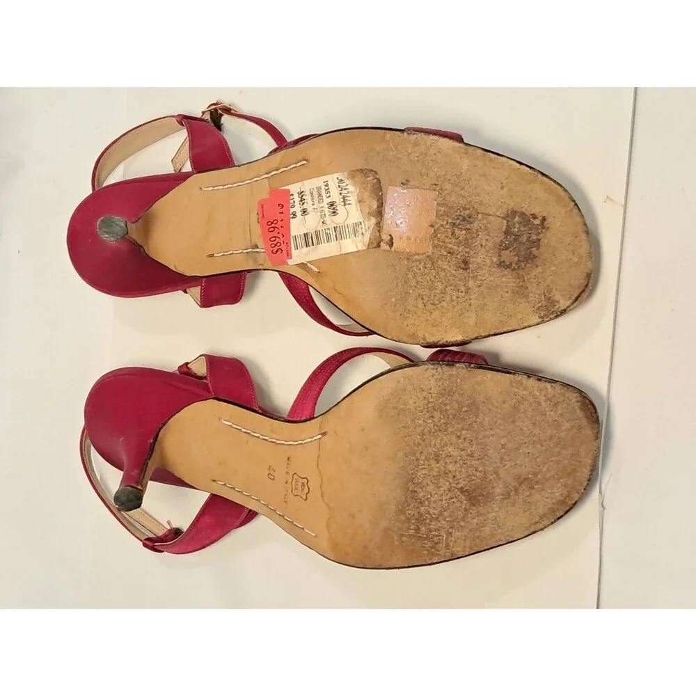 Rickard Shah Size 40 EU/9 US Open-Toe Satin Heels Sandals Red 4